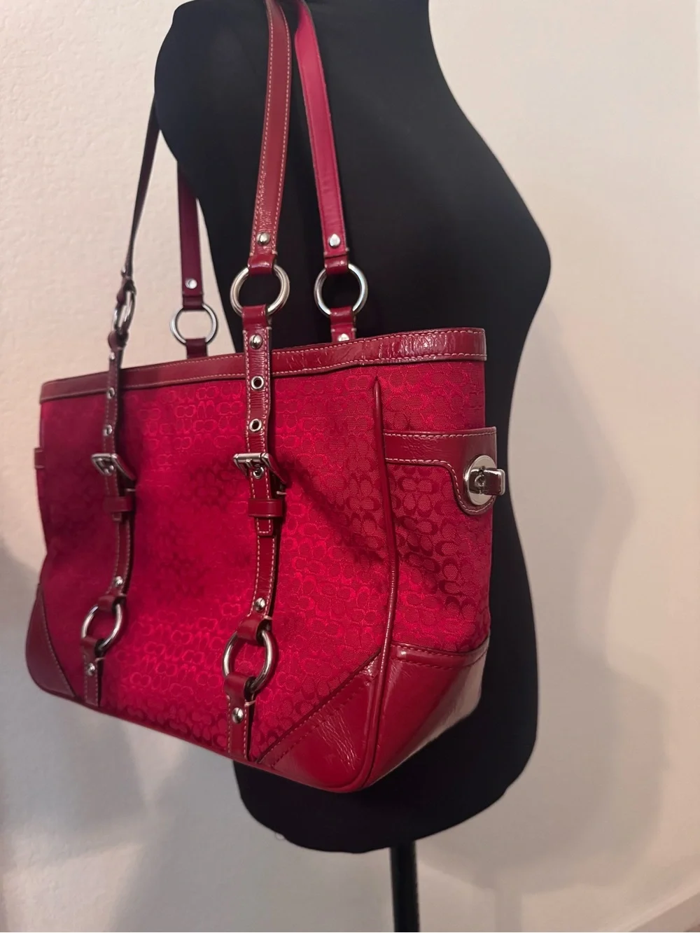 Coach Red Signature C Monogram Tote Shoulder Bag